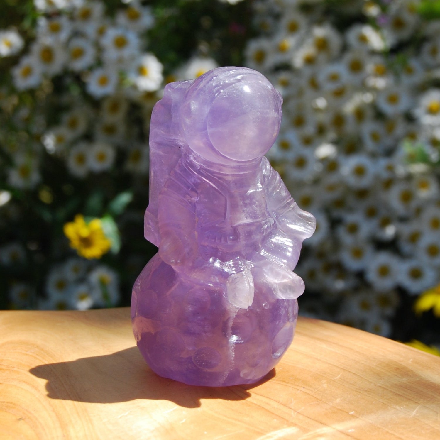 Purple Fluorite Astronaut Moon Carved Crystal