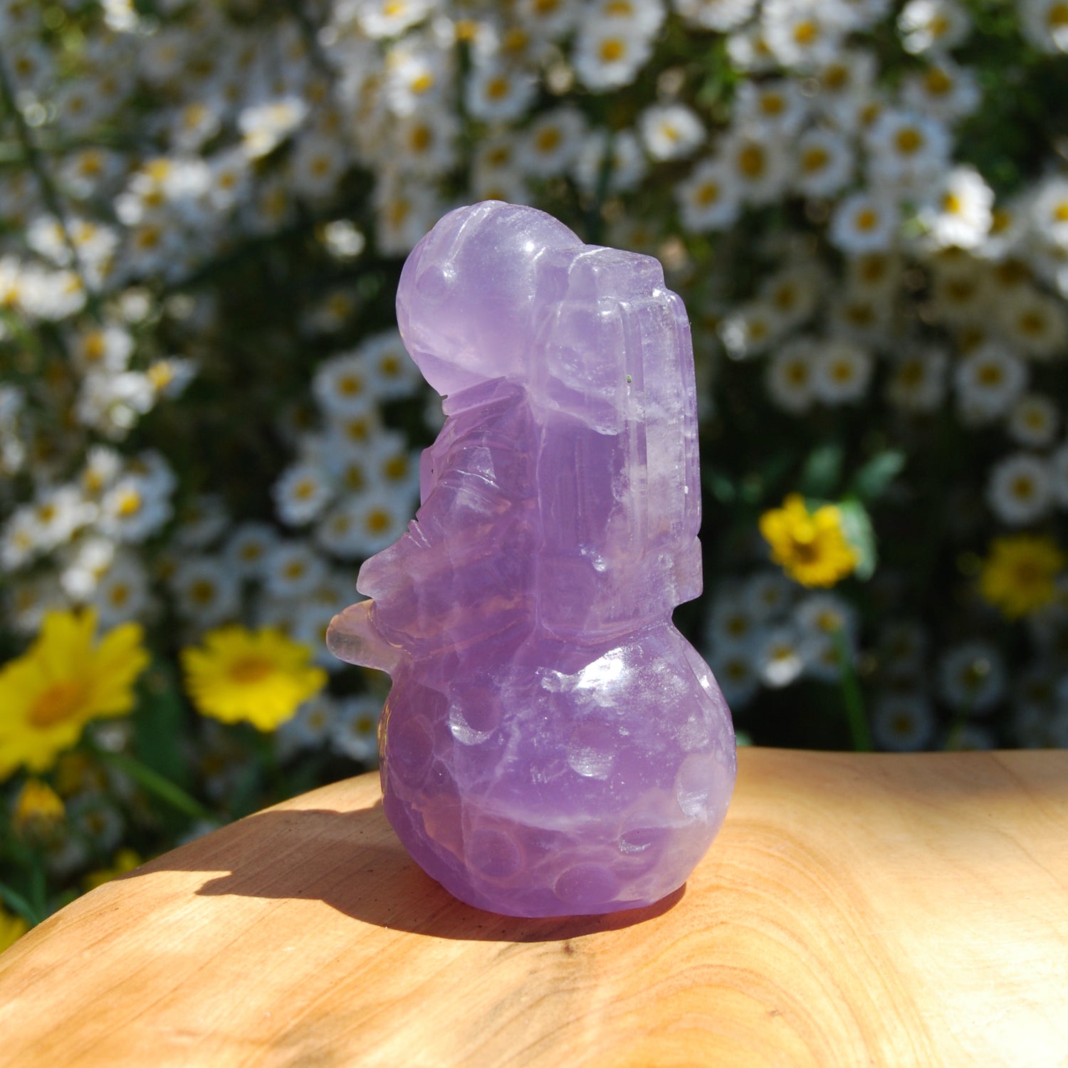 Purple Fluorite Astronaut Moon Carved Crystal
