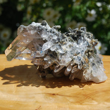Load image into Gallery viewer, 4.5in 261g Chlorite Optical Lemurian Silver Quartz Crystal Cluster, Cosmic Twin Flame Quartz Starburst, Corinto, Brazil

