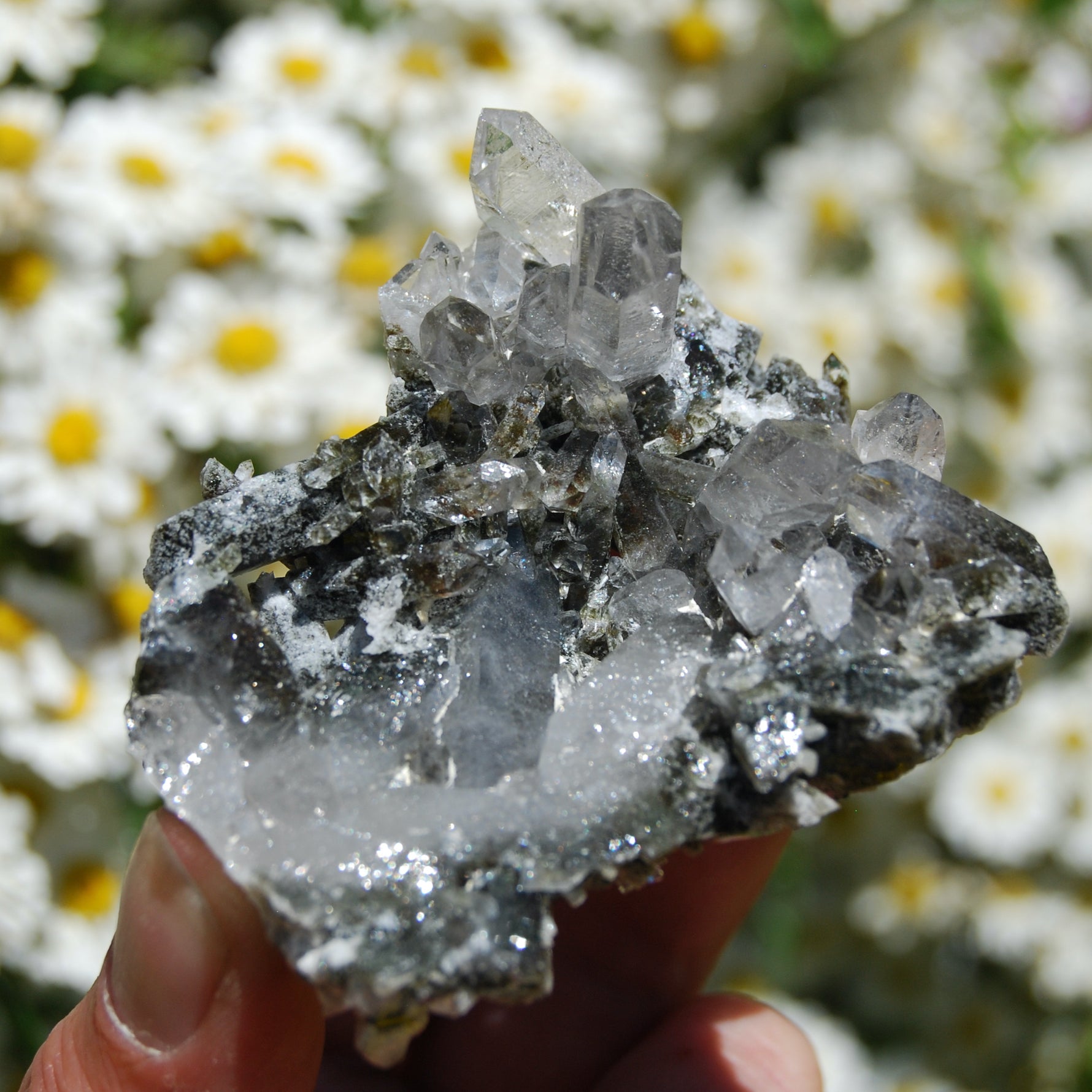 Chlorite Silver Quartz Crystal Cluster, Self Healed Twin Flame, Corinto, Brazil