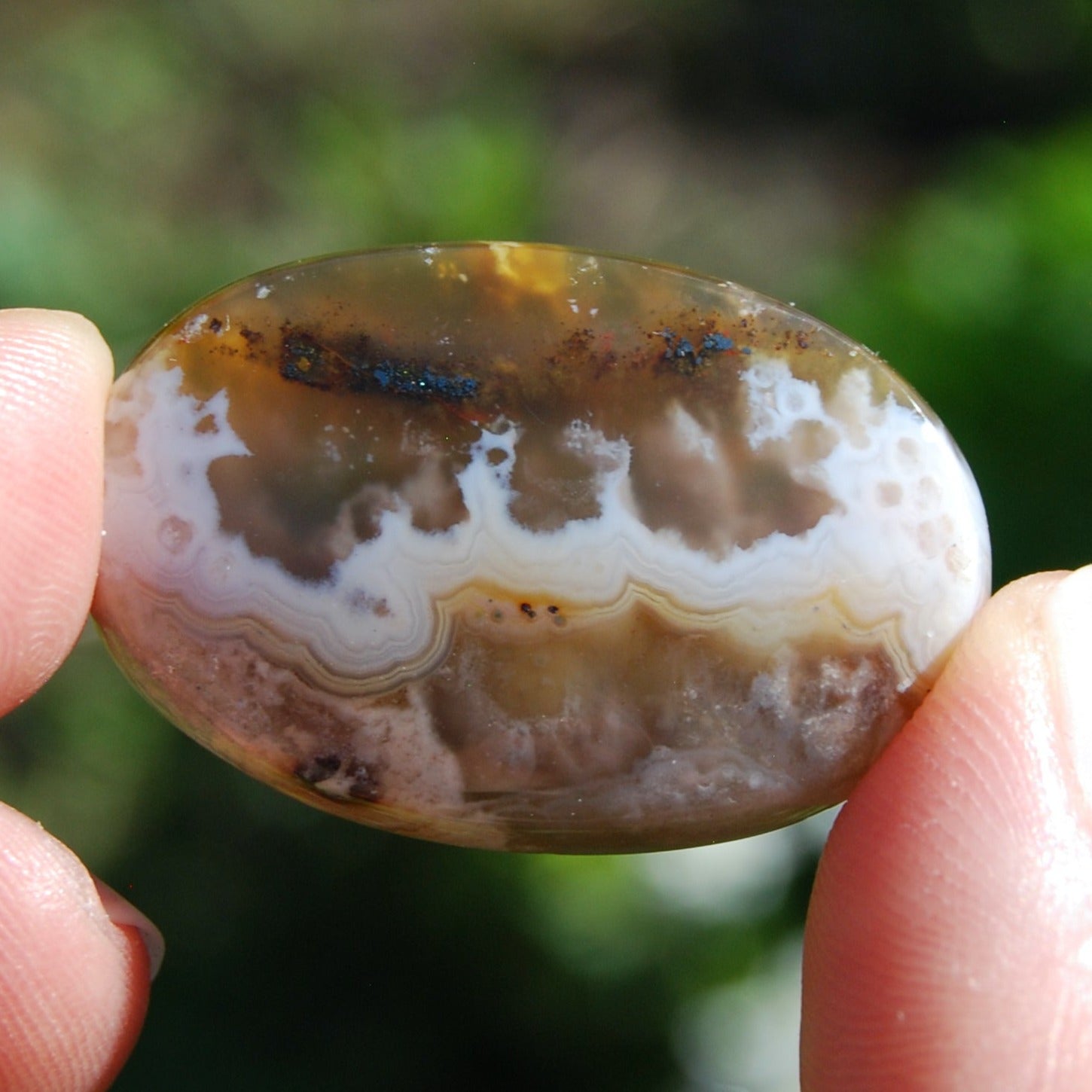 Graveyard plume agate cabochon