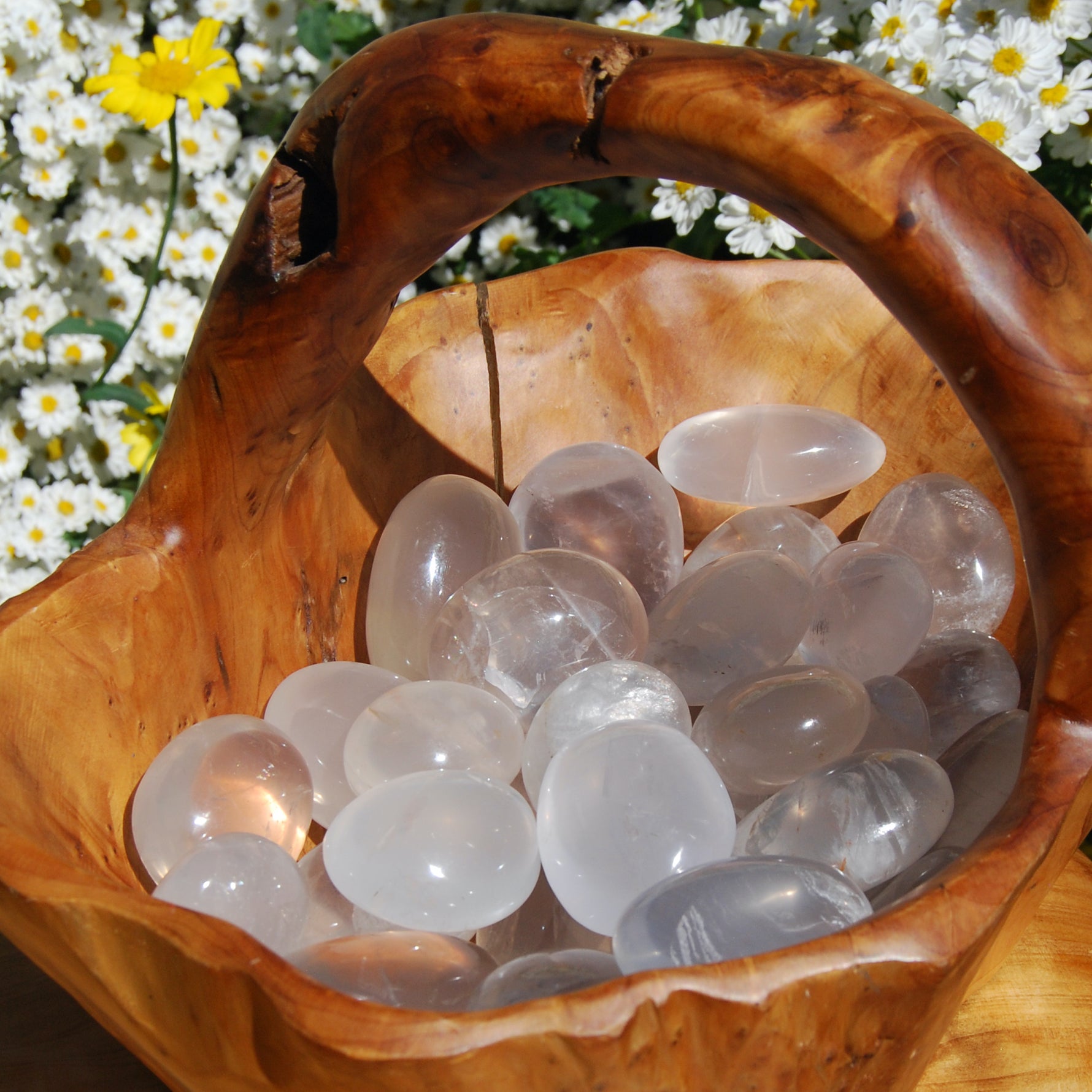 Girasol Clear Quartz Crystal Palm Stones, Madagascar