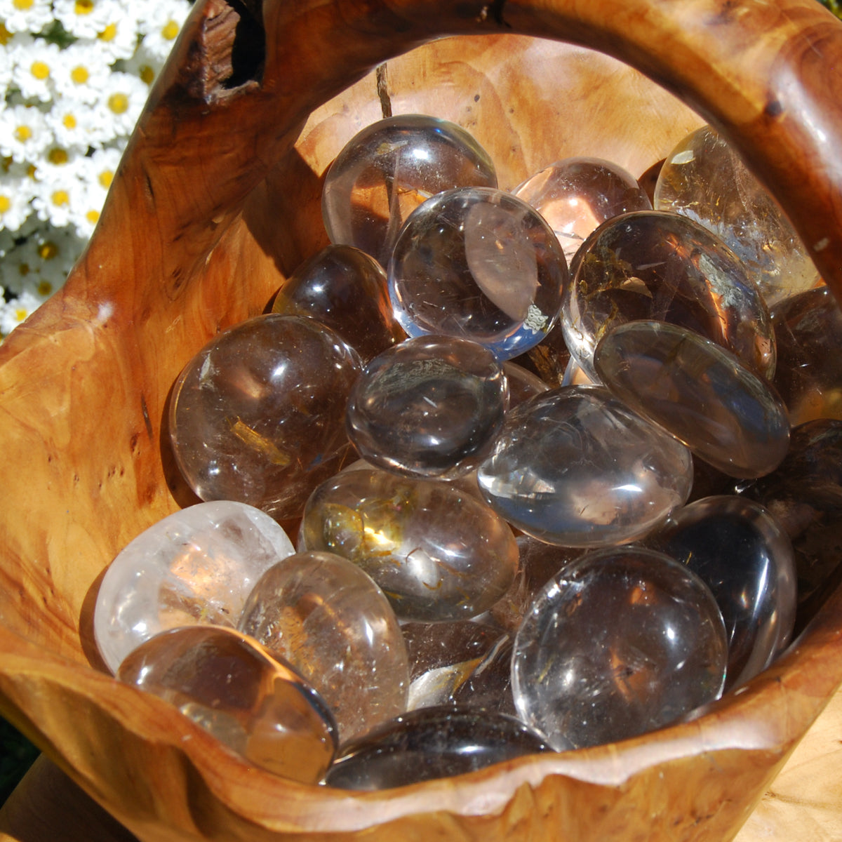 Optical Smoky Quartz Crystal Palm Stone, Madagascar