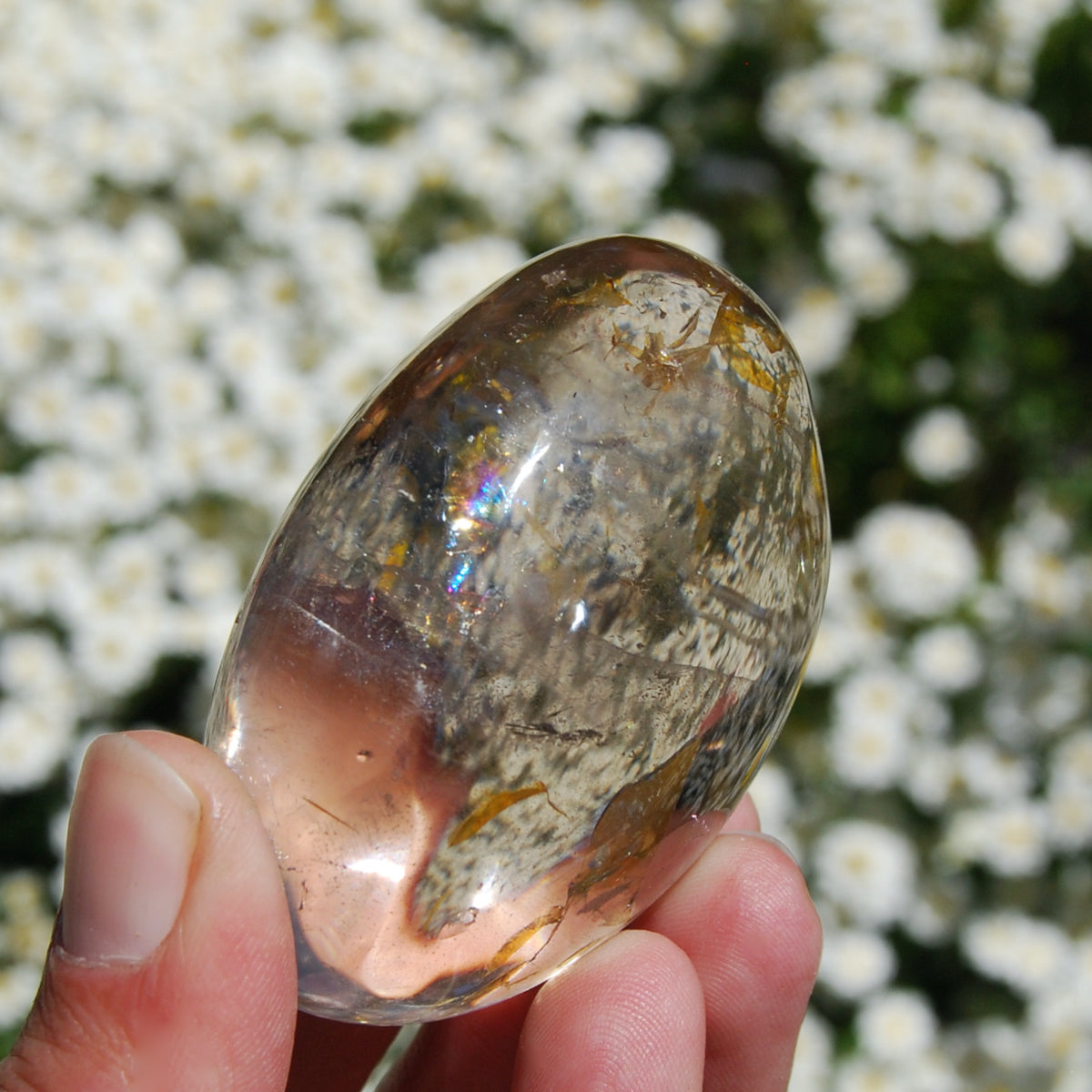 Optical Smoky Quartz Crystal Palm Stone, Madagascar