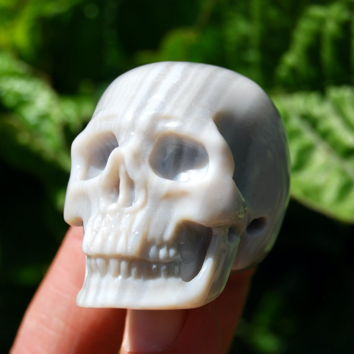 Grey Agate Carved Crystal Skull