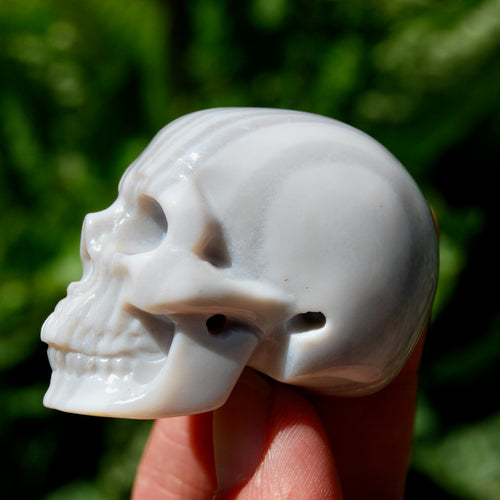 Grey Agate Carved Crystal Skull