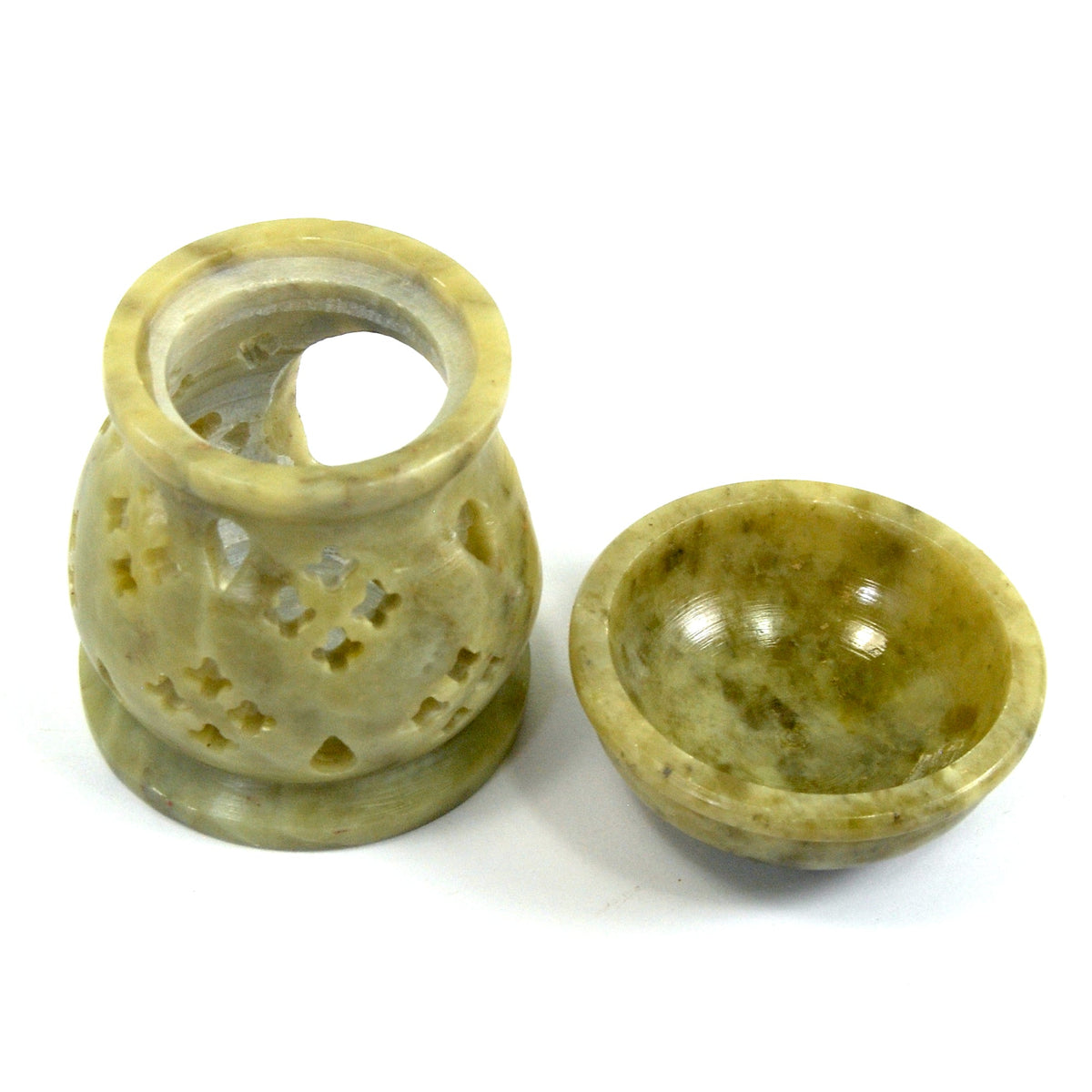 Lattice Carved Aroma Lamp, Ornate Oil Incense Burner, Soapstone