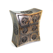 Load image into Gallery viewer, Pentagram Curved Table Cabinet Chest with 6 Drawers Carved For Herbs Incense Altar Tools Jewelry Storage
