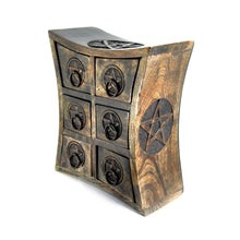 Load image into Gallery viewer, Pentagram Curved Table Cabinet Chest with 6 Drawers Carved For Herbs Incense Altar Tools Jewelry Storage
