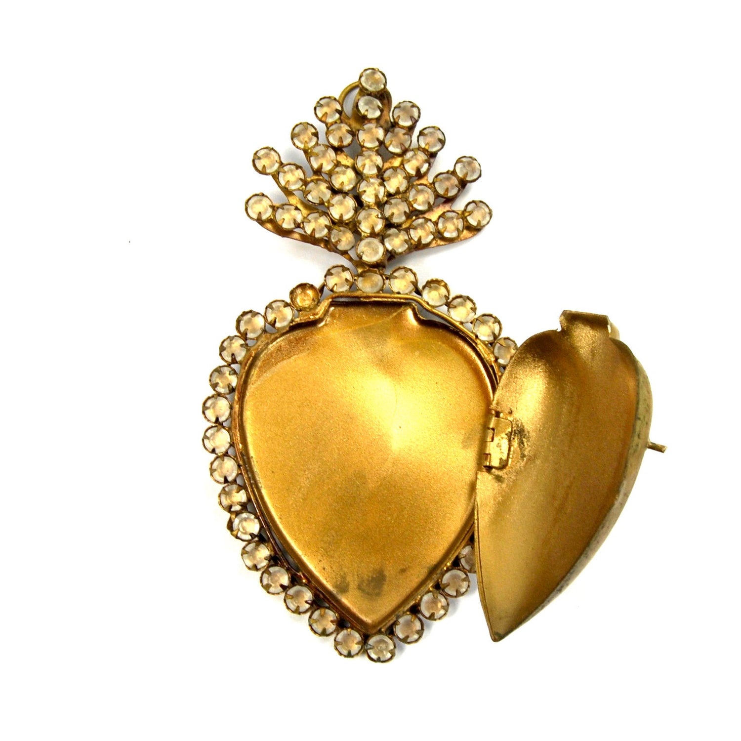 Jeweled Sacred Heart Ex Voto Milagro Locket Cachette Rhinestone Ornament