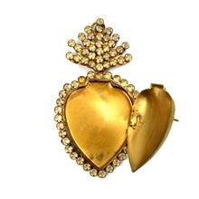 Load image into Gallery viewer, Jeweled Sacred Heart Ex Voto Milagro Locket Cachette Rhinestone Ornament
