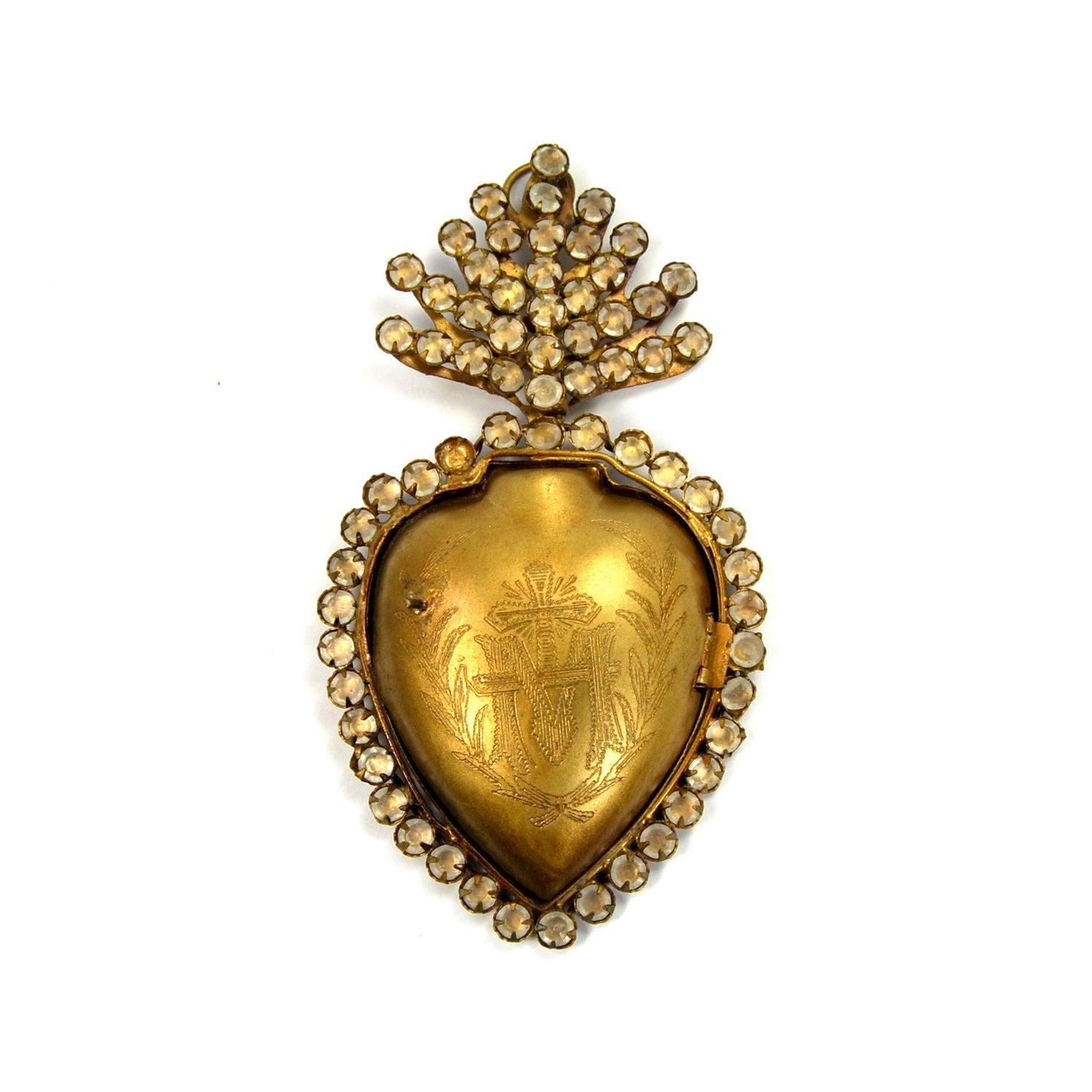 Jeweled Sacred Heart Ex Voto Milagro Locket Cachette Rhinestone Ornament