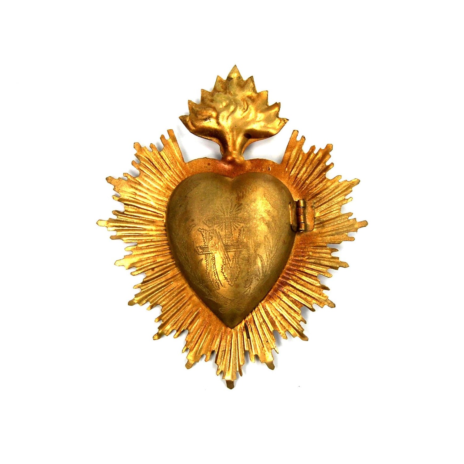 Sacred Heart Ex Voto Milagro Cachette Burning Heart Locket Cachette