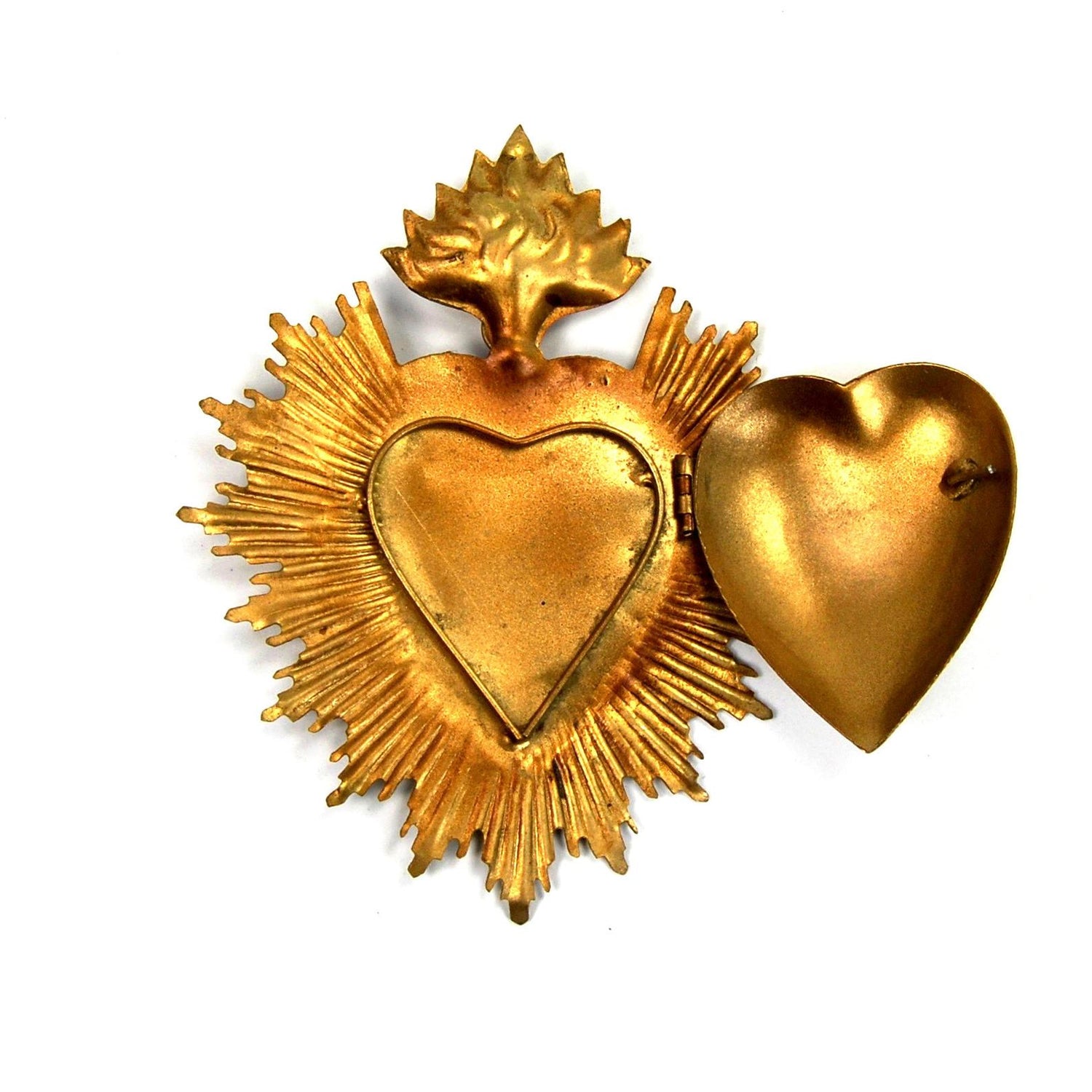 Sacred Heart Ex Voto Milagro Cachette Burning Heart Locket Cachette