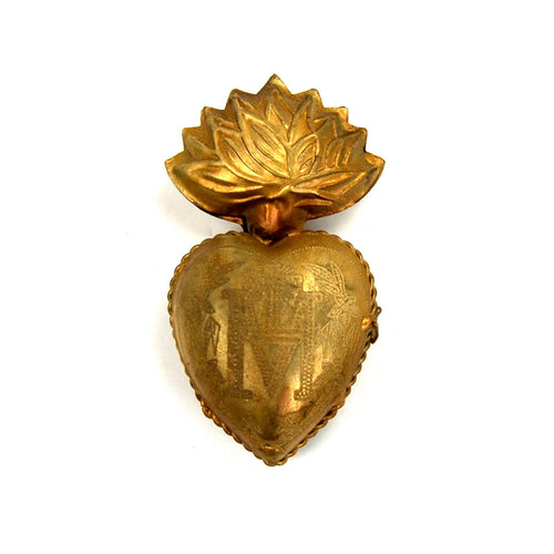 Sacred Heart Ex Voto Locket Antiqued Gold Milagro Ornament
