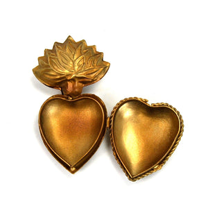 Sacred Heart Ex Voto Locket Antiqued Gold Milagro Ornament