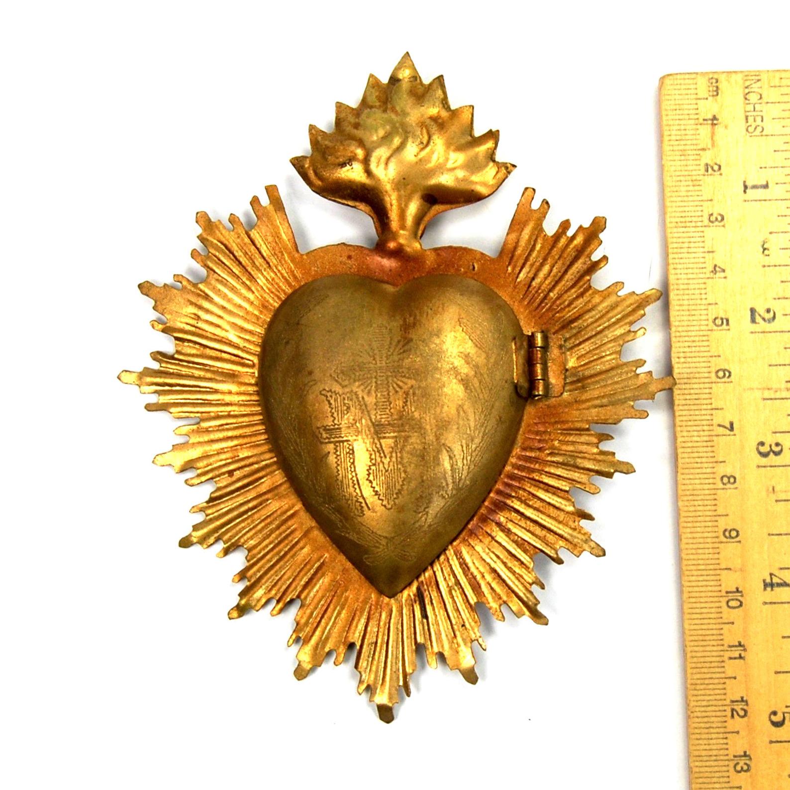Sacred Heart Ex Voto Milagro Cachette Burning Heart Locket Cachette