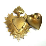 Sacred Heart Ex Voto Milagro Silver Burning Flaming Heart Locket
