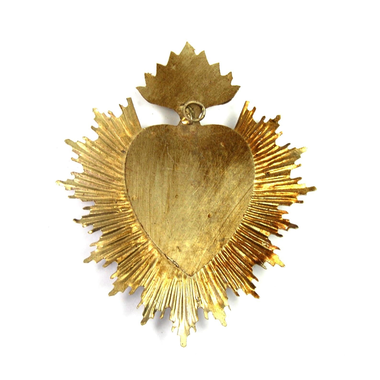 Sacred Heart Ex Voto Milagro Silver Burning Flaming Heart Locket