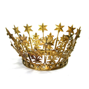XL Santos Crown with Lilies Stars Rhinestones Antique Gold 6-7" Diameter