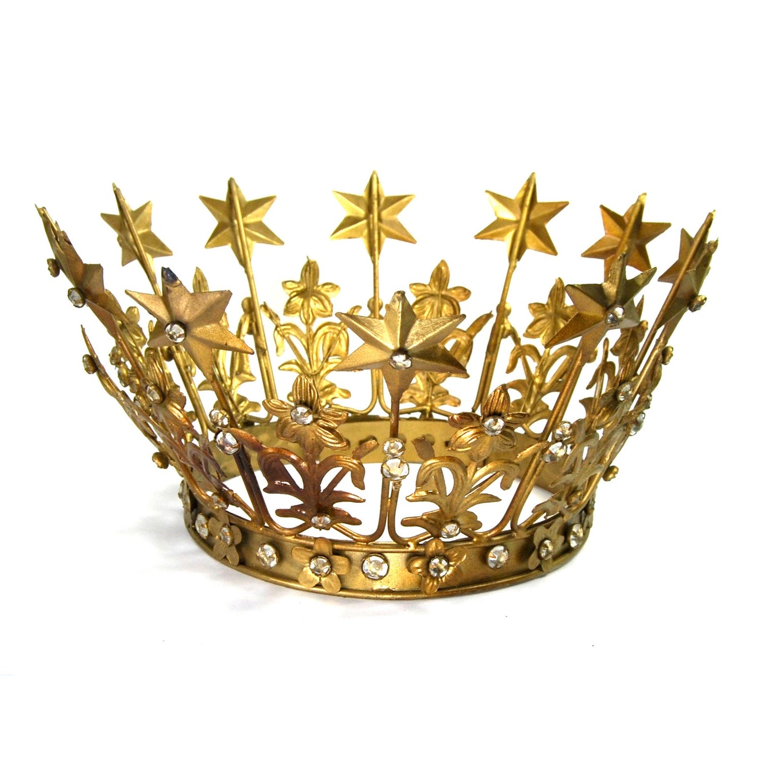 XL Santos Crown with Lilies Stars Rhinestones Antique Gold 6-7" Diameter