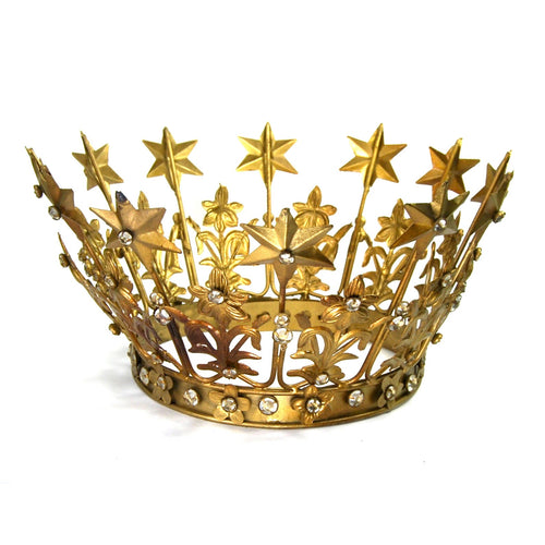 XL Santos Crown with Lilies Stars Rhinestones Antique Gold 6-7