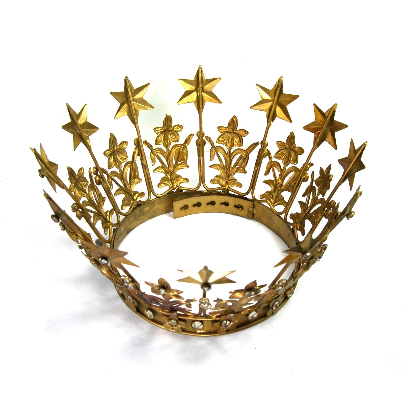 XL Santos Crown with Lilies Stars Rhinestones Antique Gold 6-7" Diameter