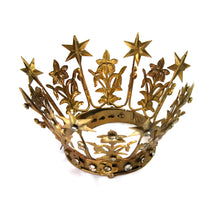 Load image into Gallery viewer, Large Santos Crown with Lilies Stars Rhinestones Antique Gold 4&quot; to 4.5&quot; Diameter

