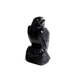 Black Onyx Raven Hand Carved Crystal Crow