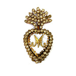 Jeweled Sacred Heart Ex Voto Milagro Locket Cachette Rhinestone Mother of Pearl 