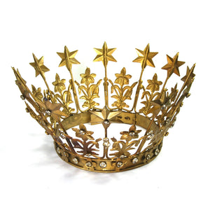 XL Santos Crown with Lilies Stars Rhinestones Antique Gold 6-7" Diameter