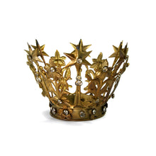 Load image into Gallery viewer, Medium Santos Crown with Lilies Stars Rhinestones Antique Gold 3.25&quot;-4.25&quot; Diameter
