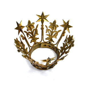 Medium Santos Crown with Lilies Stars Rhinestones Antique Gold 3.25"-4.25" Diameter