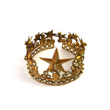 Load image into Gallery viewer, Small Santos Crown with Lilies Stars Rhinestones Antique Gold 2.5&quot; Diameter
