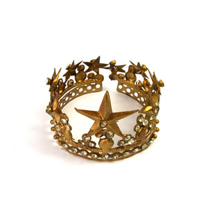 Small Santos Crown with Lilies Stars Rhinestones Antique Gold 2.5" Diameter