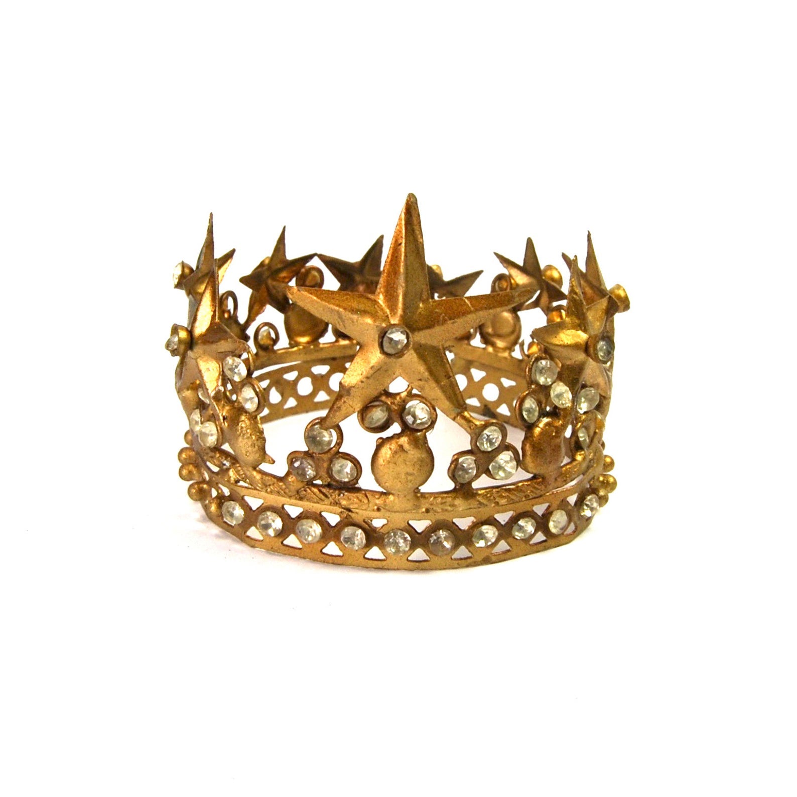 Small Santos Crown with Lilies Stars Rhinestones Antique Gold 2.5" Diameter