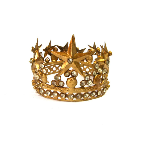 Small Santos Crown with Lilies Stars Rhinestones Antique Gold 2.5