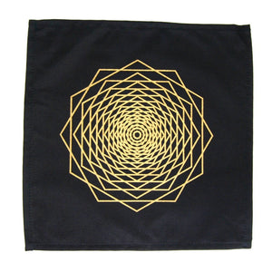 Crystal Grid Cloth DODECA FRACTAL Black and Gold 100% Cotton 12"