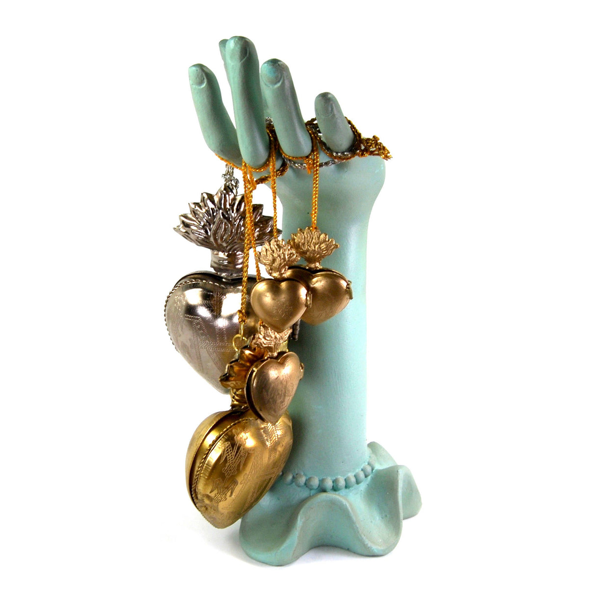 Medium Sacred Heart Ex Voto Milagro Cachette Antique Brass Burning Heart Santos Saint Locket Box Antiqued Gold Pendant OrnamentSacred Heart Ex Voto Locket Antiqued Gold Milagro Ornament