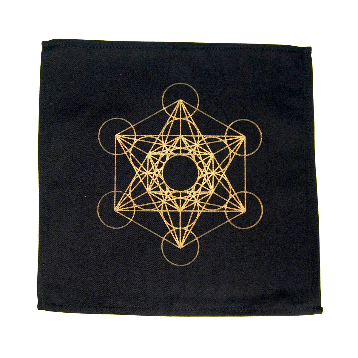Crystal Grid Cloth FLOWER OF LIFE Black and Gold 100% Cotton 12"