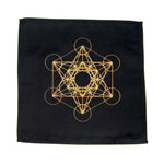 Crystal Grid Cloth FLOWER OF LIFE Black and Gold 100% Cotton 12"