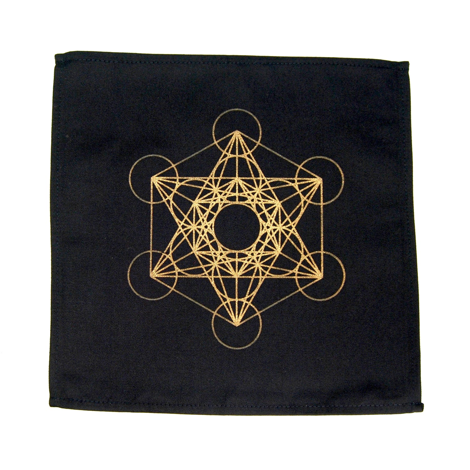 Crystal Grid Cloth FLOWER OF LIFE Black and Gold 100% Cotton 12"