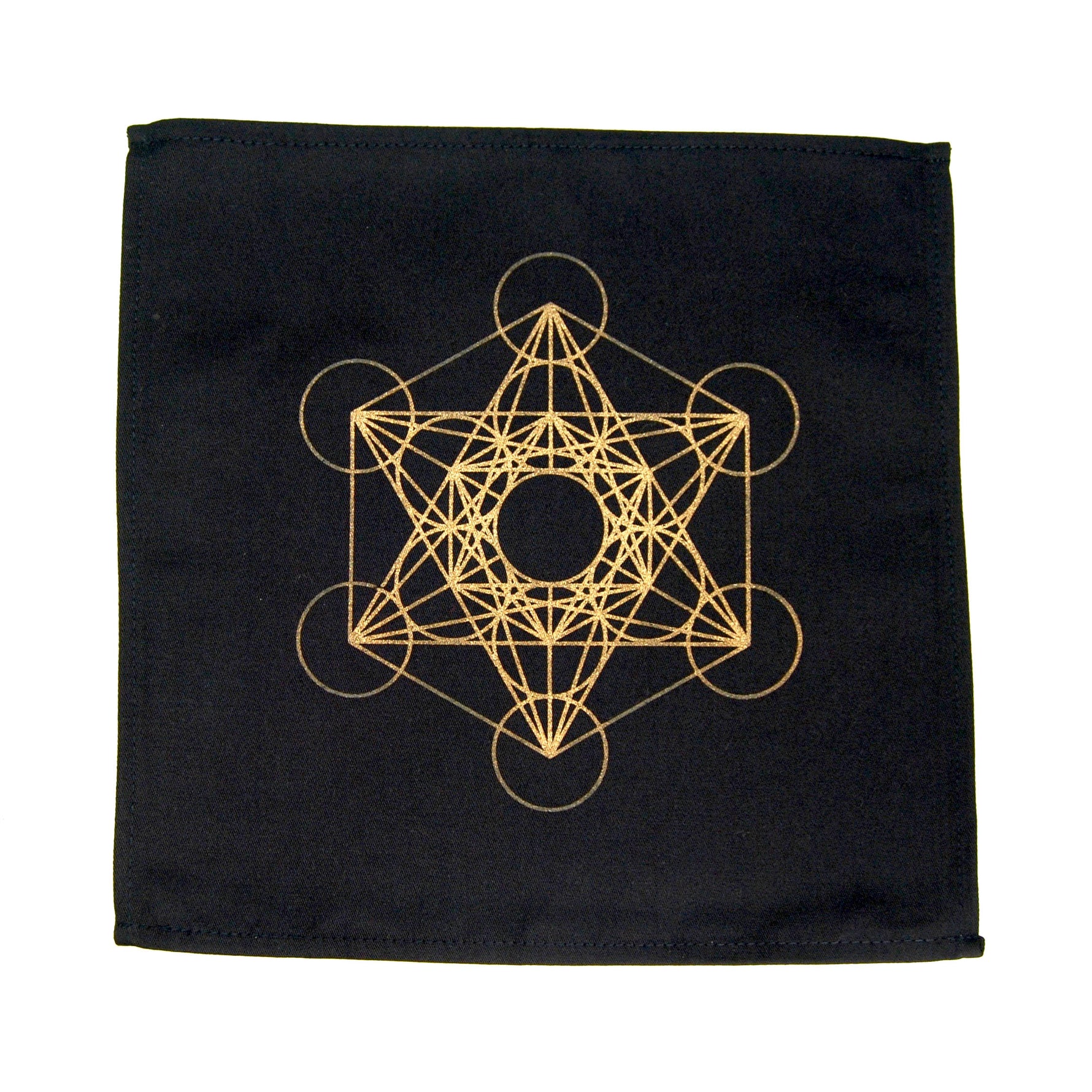 Crystal Grid Cloth FLOWER OF LIFE Black and Gold 100% Cotton 12"