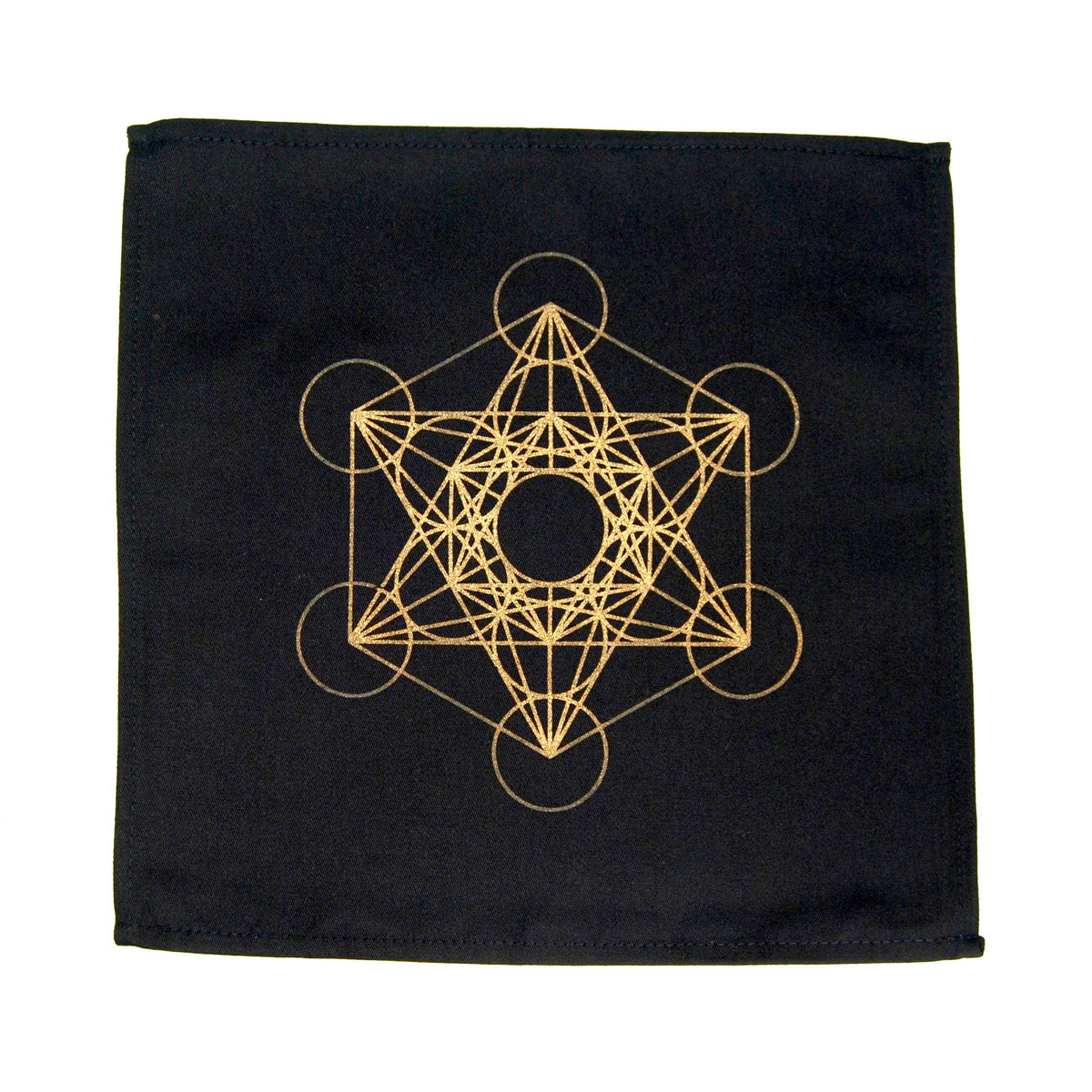 Crystal Grid Cloth FLOWER OF LIFE Black and Gold 100% Cotton 12"