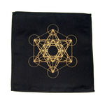 Crystal Grid Cloth FLOWER OF LIFE Black and Gold 100% Cotton 12"