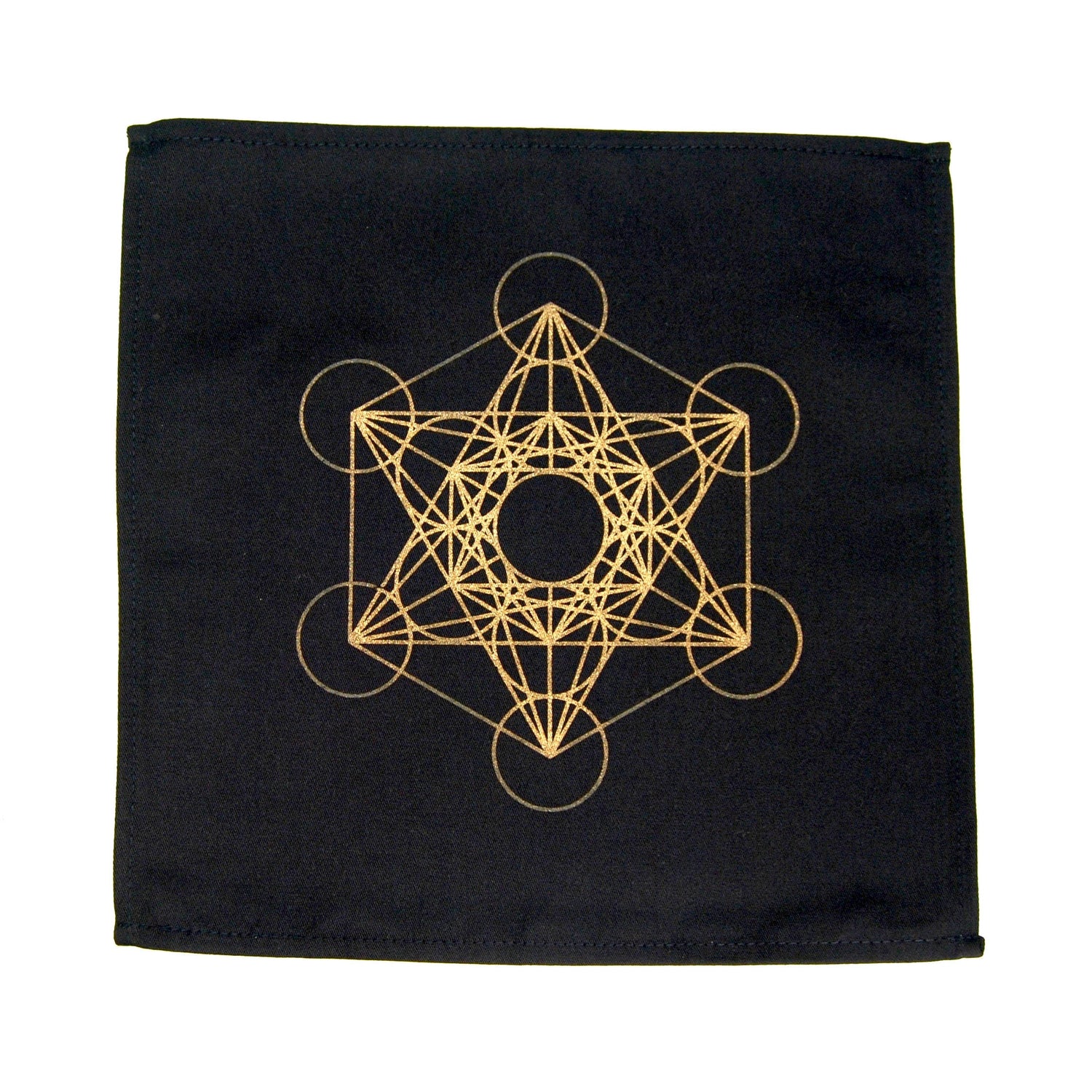 Crystal Grid Cloth FLOWER OF LIFE Black and Gold 100% Cotton 12"