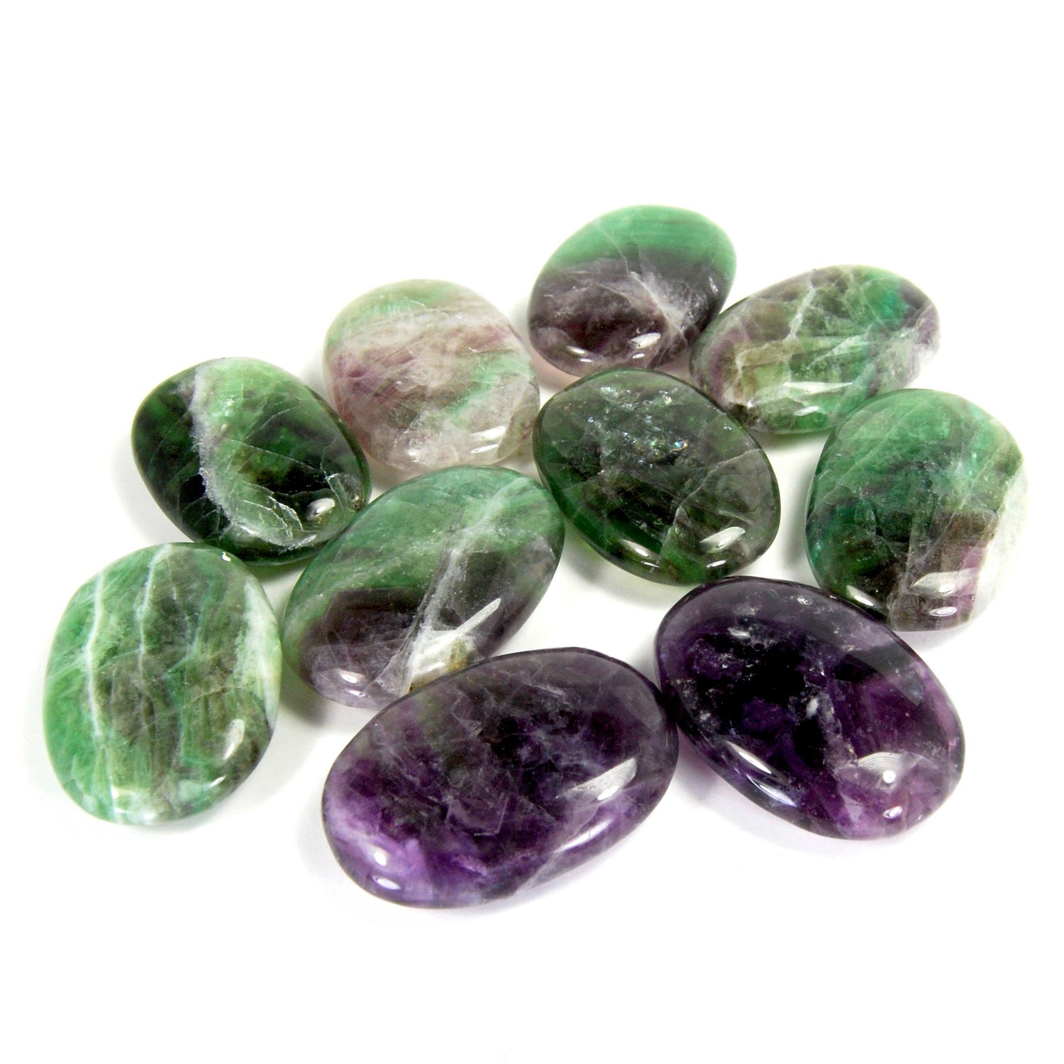 Rainbow Fluorite Polished Crystal Palm Stones 2.5"