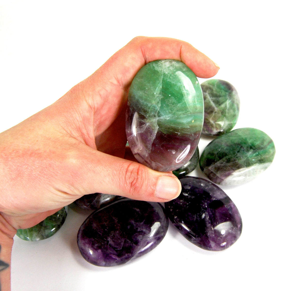 Rainbow Fluorite Polished Crystal Palm Stones 2.5"