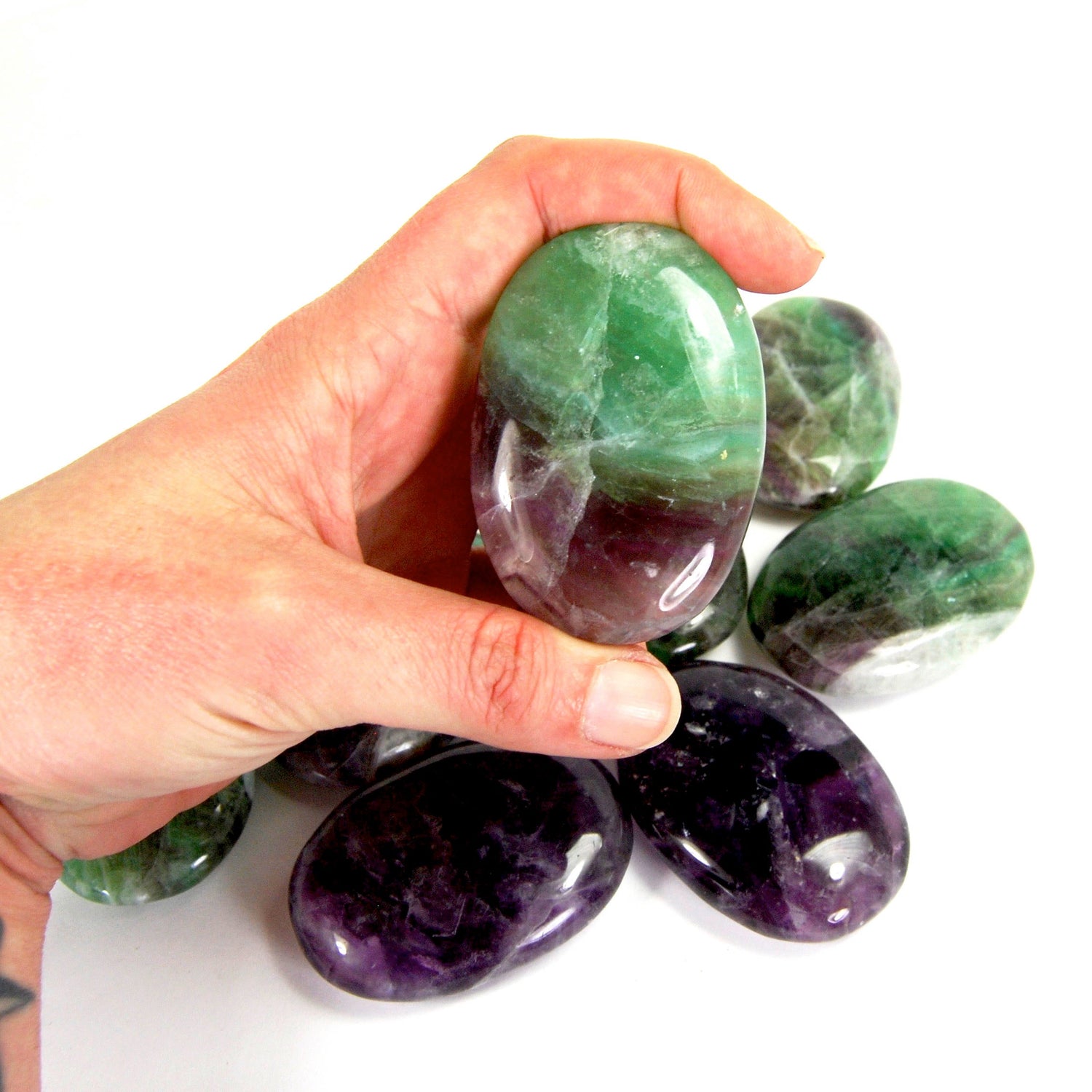 Rainbow Fluorite Polished Crystal Palm Stones 2.5"