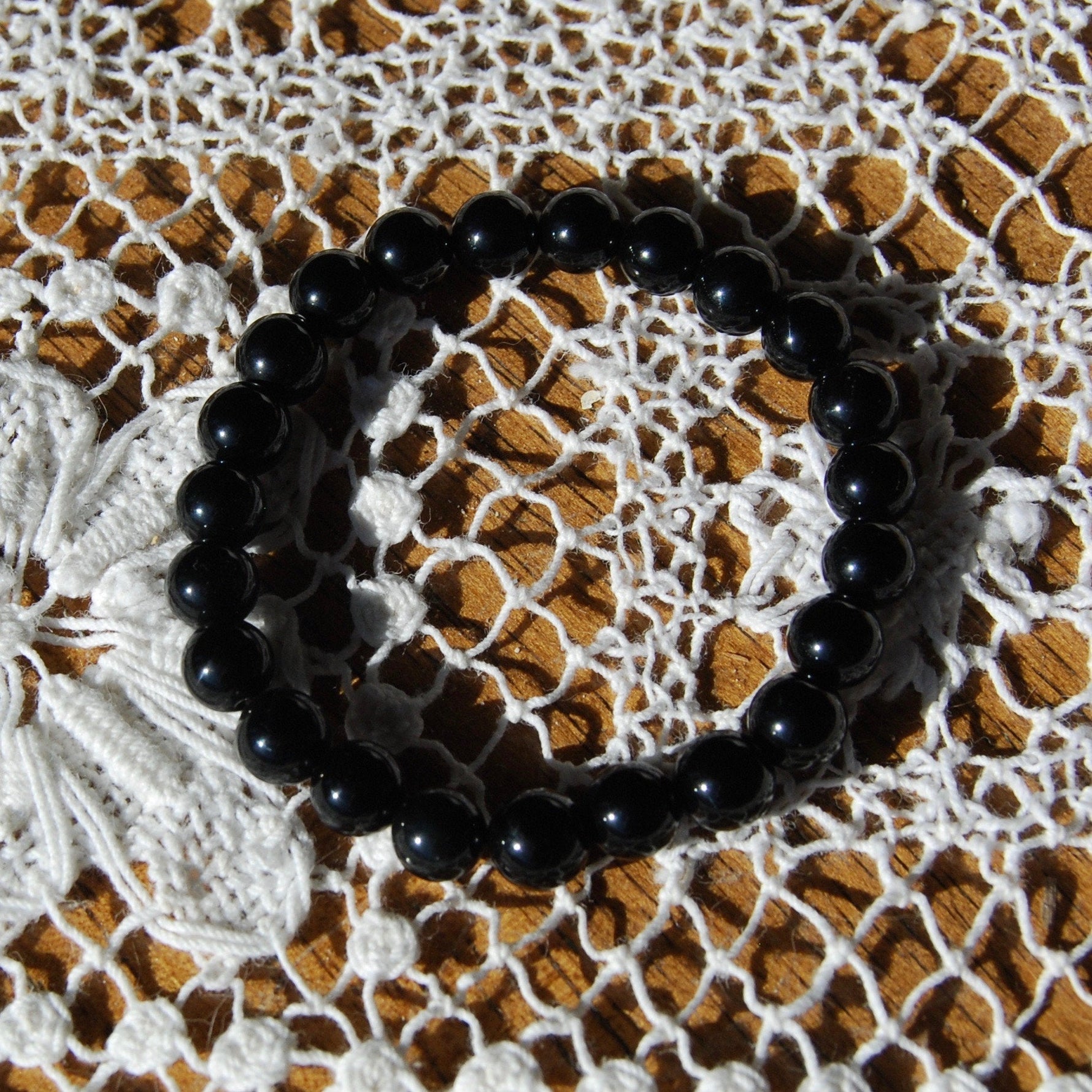Black Obsidian Beaded Power Bracelet 8mm Natural Gemstone Beads 